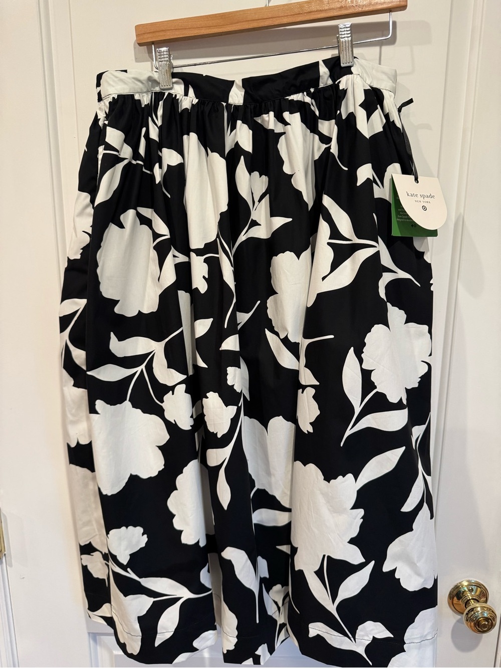 Kate Spade New York Black & White Floral Midi Skirt